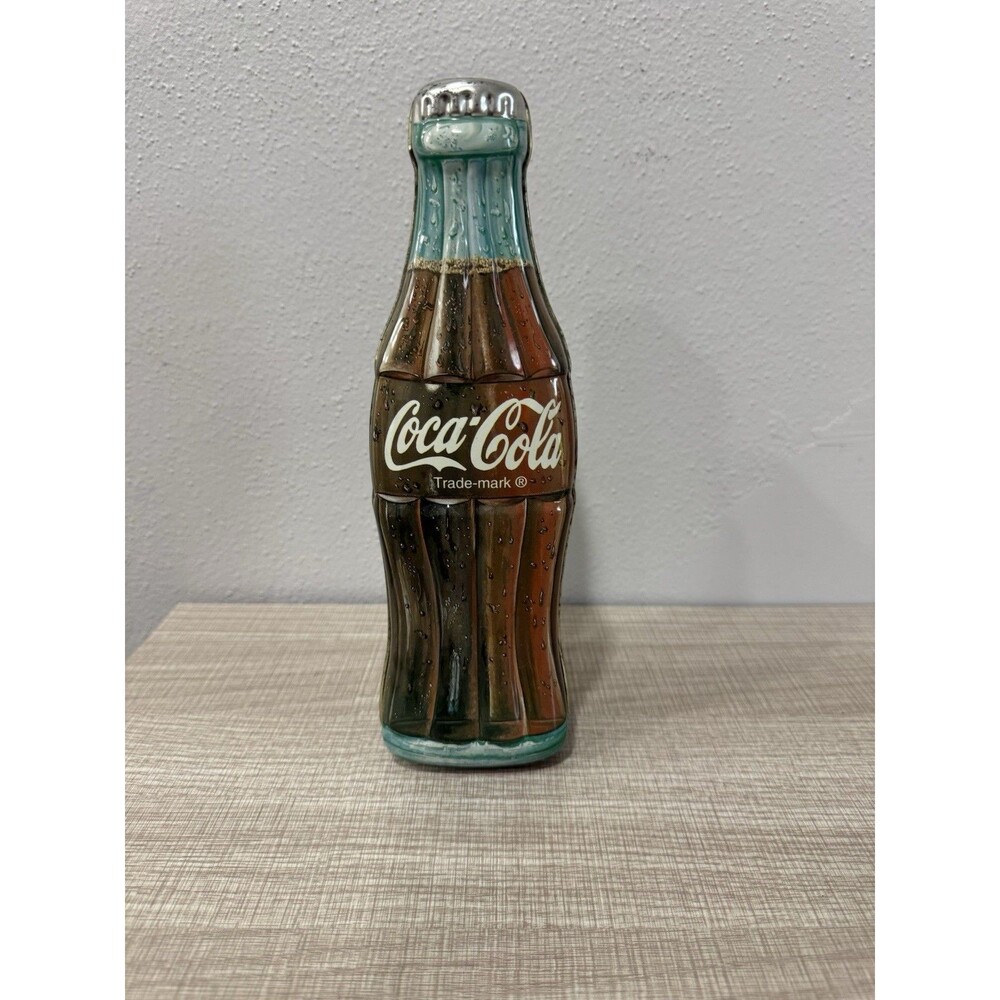 Vintage 1990s Coca Cola Contour Bottle Shaped Metal Tin Embossed Storage Box